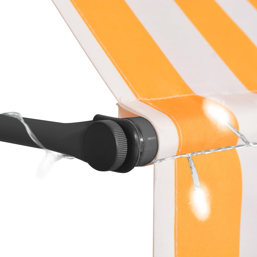 vidaXL Auvent manuel rétractable avec LED 350 cm Blanc et orange