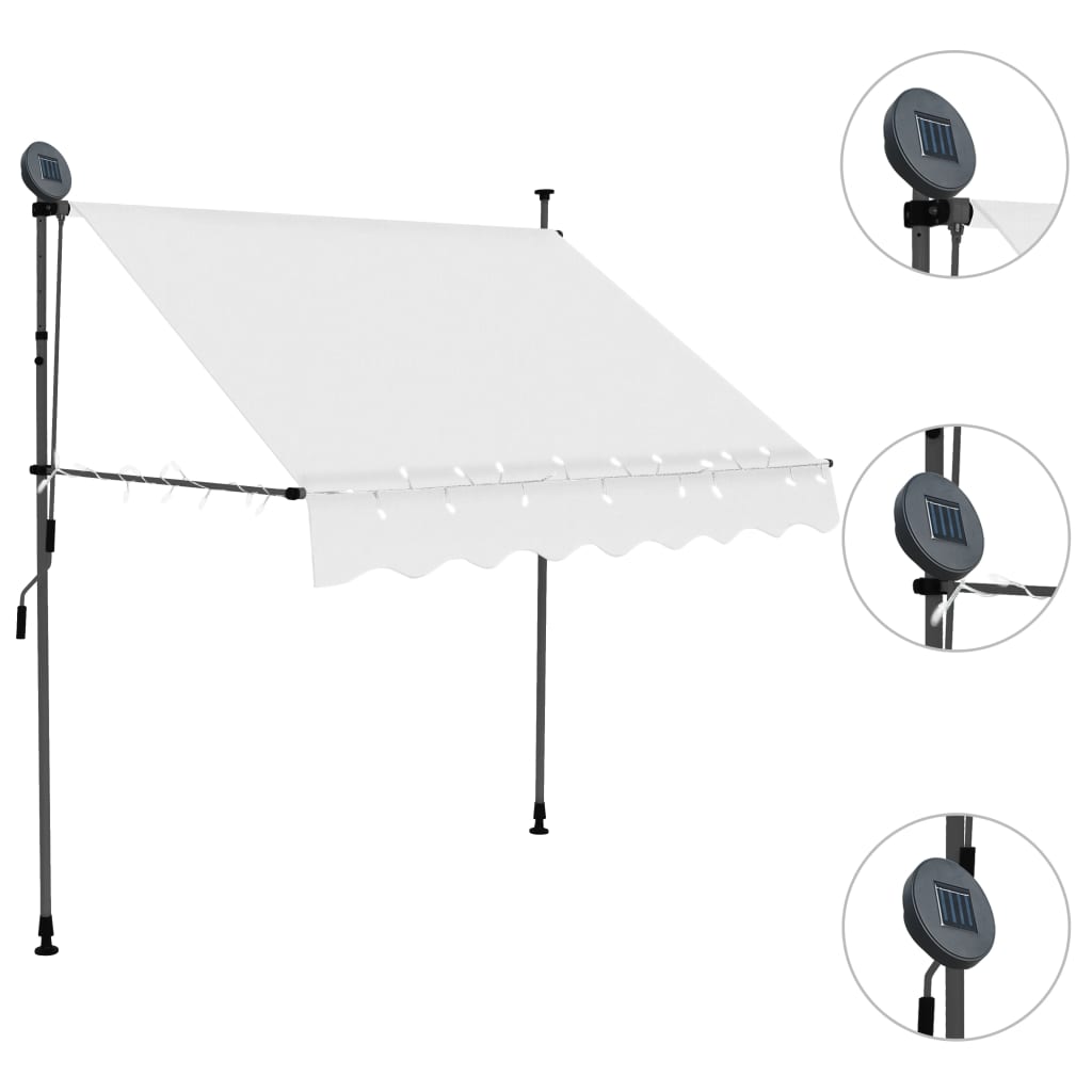 vidaXL Auvent manuel rétractable avec LED 200 cm Crème