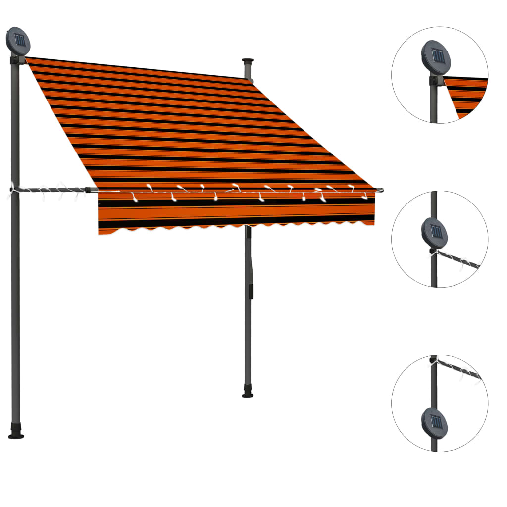 vidaXL Auvent manuel rétractable avec LED 150 cm Orange et marron
