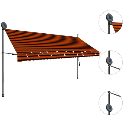 vidaXL Auvent manuel rétractable avec LED 350 cm Orange et marron