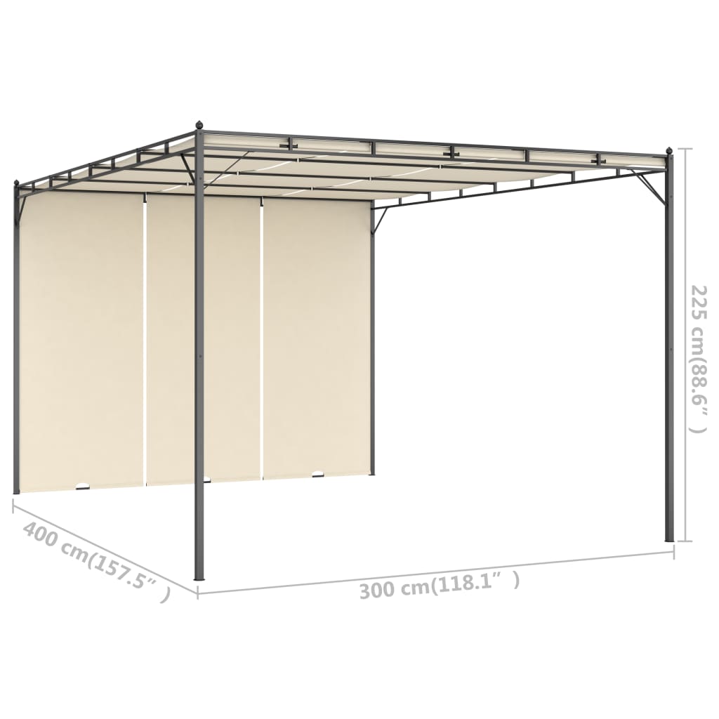 vidaXL Belvédère de jardin avec rideau latéral 4x3x2,25 m Crème