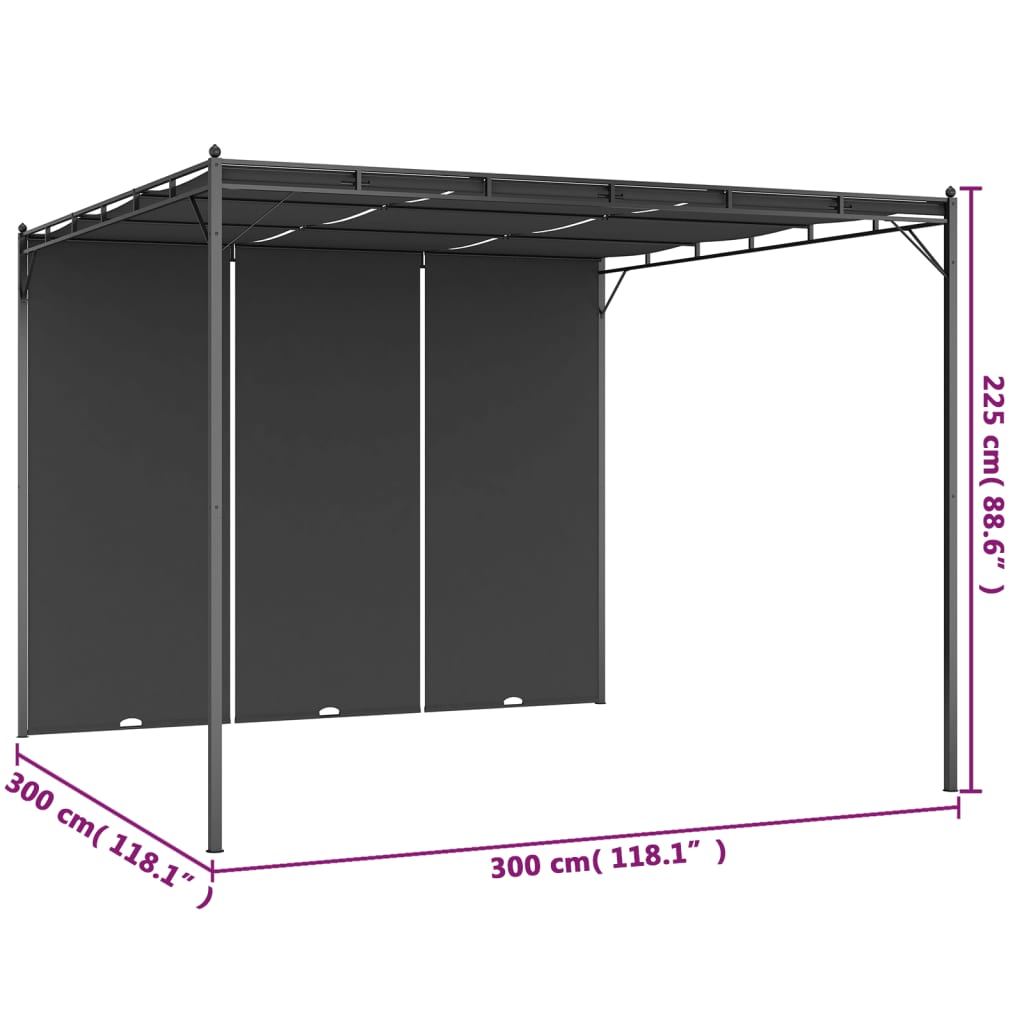 vidaXL Belvédère de jardin avec rideau latéral 3x3x2,25 m Anthracite