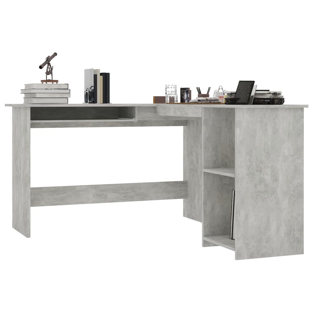 vidaXL Bureau d'angle en forme de L Gris Béton 120x140x75 cm Aggloméré
