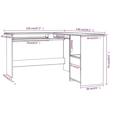 vidaXL Bureau d'angle en forme de L Gris Béton 120x140x75 cm Aggloméré