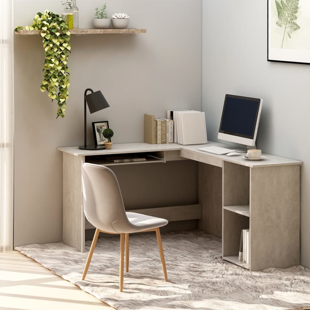 vidaXL Bureau d'angle en forme de L Gris Béton 120x140x75 cm Aggloméré