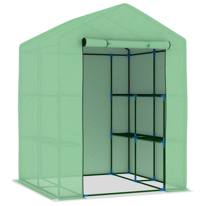 vidaXL Serre avec étagères Acier 143x143x195 cm