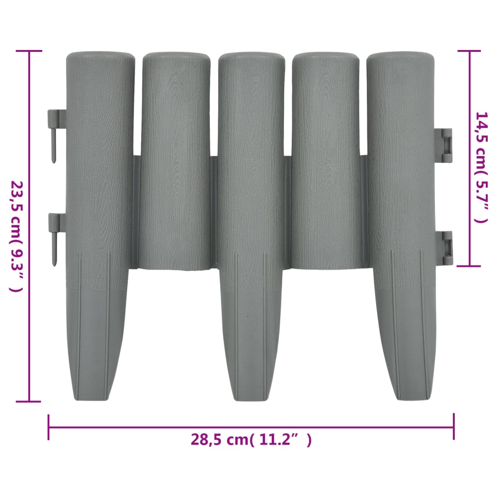 vidaXL Bordures de pelouse 36 pcs Gris 10 m PP