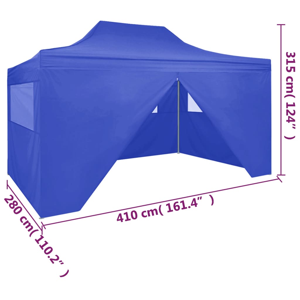 vidaXL Tente de réception pliable avec 4 parois 3x4 m Acier Bleu