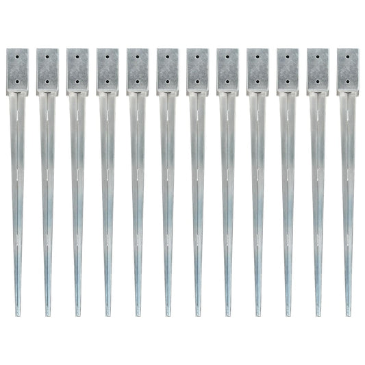 vidaXL Piquets au sol 12 pcs Argenté 7x7x90 cm Acier galvanisé