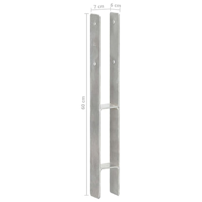 vidaXL Piquets de clôture 2 pcs Argenté 7x6x60 cm Acier galvanisé
