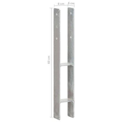 vidaXL Piquets de clôture 2 pcs Argenté 8x6x60 cm Acier galvanisé