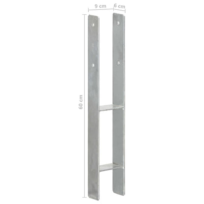 vidaXL Piquets de clôture 6 pcs Argenté 9x6x60 cm Acier galvanisé