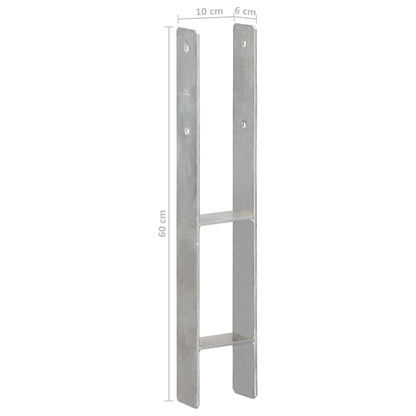 vidaXL Piquets de clôture 6 pcs Argenté 10x6x60 cm Acier galvanisé