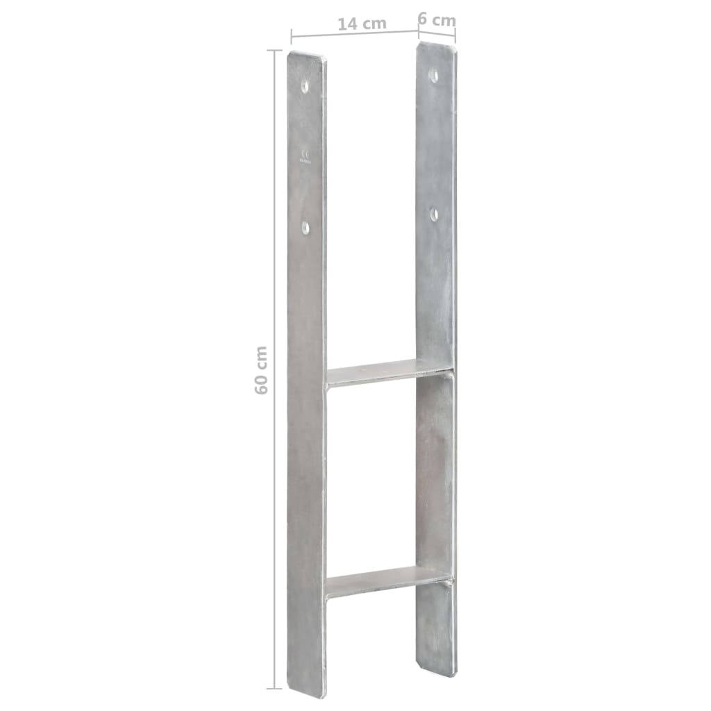 vidaXL Piquets de clôture 6 pcs Argenté 14x6x60 cm Acier galvanisé