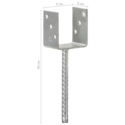 vidaXL Piquets de clôture 6 pcs Argenté 9x6x30 cm Acier galvanisé