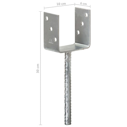 vidaXL Piquets de clôture 6 pcs Argenté 10x6x30 cm Acier galvanisé