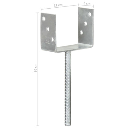 vidaXL Piquets de clôture 6 pcs Argenté 12x6x30 cm Acier galvanisé