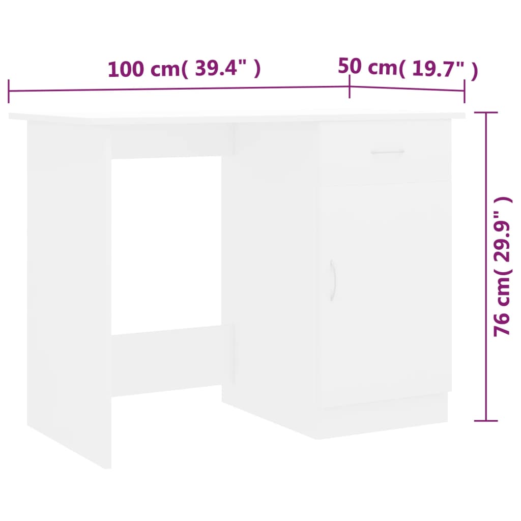 vidaXL Bureau Blanc 100x50x76 cm Bois d'ingénierie