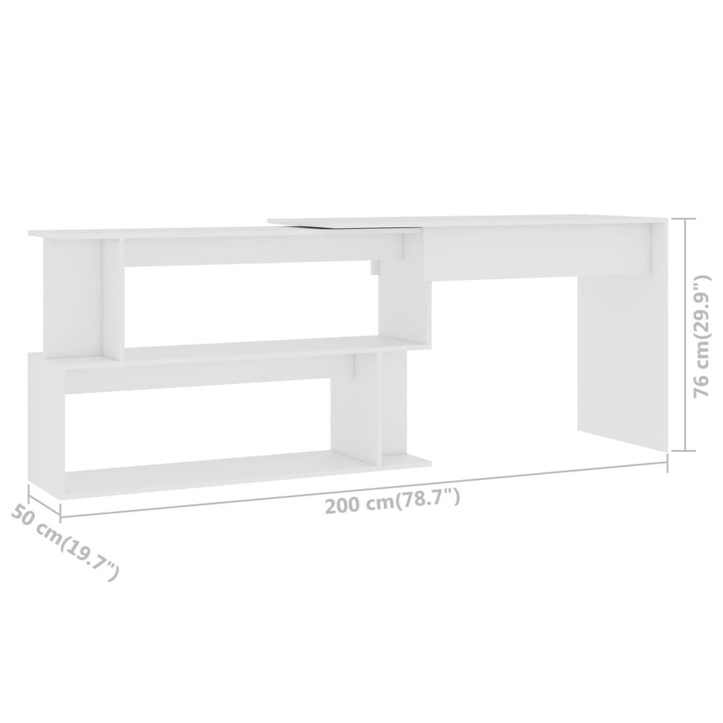 vidaXL Bureau d'angle Blanc 200x50x76 cm Aggloméré