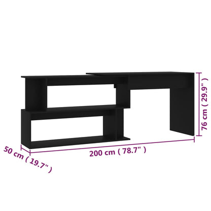 vidaXL Bureau d'angle Noir 200x50x76 cm Aggloméré