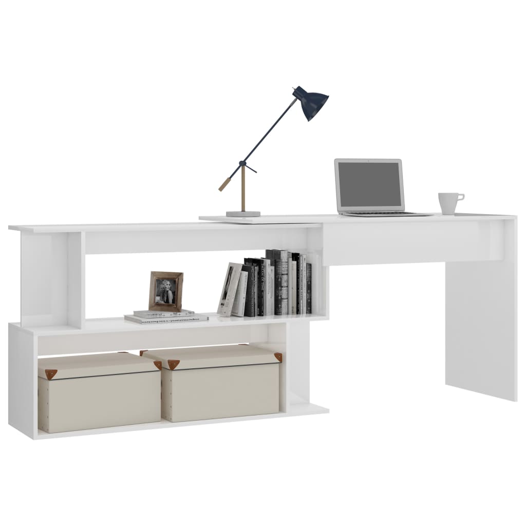 vidaXL Bureau d'angle Blanc brillant 200x50x76 cm Aggloméré