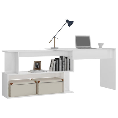 vidaXL Bureau d'angle Blanc brillant 200x50x76 cm Aggloméré