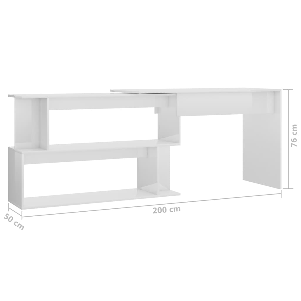 vidaXL Bureau d'angle Blanc brillant 200x50x76 cm Aggloméré