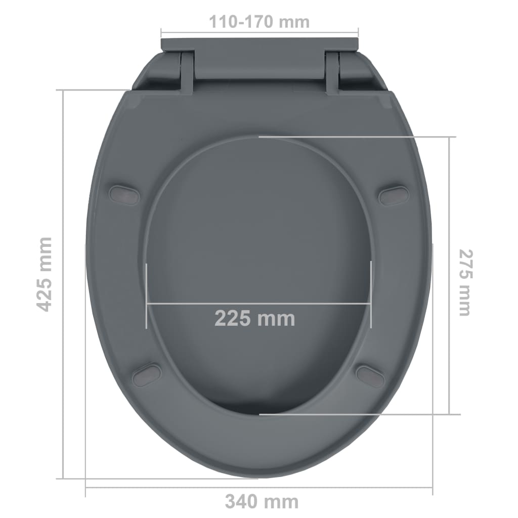 vidaXL Siège de toilette à fermeture en douceur Gris Ovale