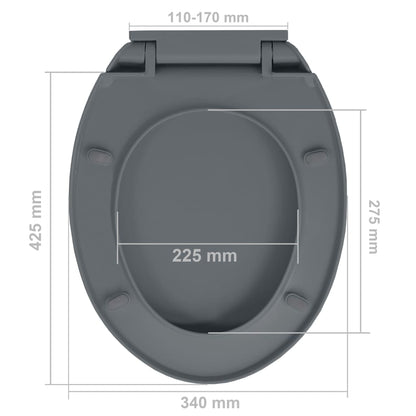 vidaXL Siège de toilette à fermeture en douceur Gris Ovale