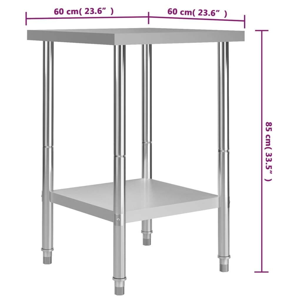 vidaXL Table de travail de cuisine 60x60x85 cm Acier inoxydable