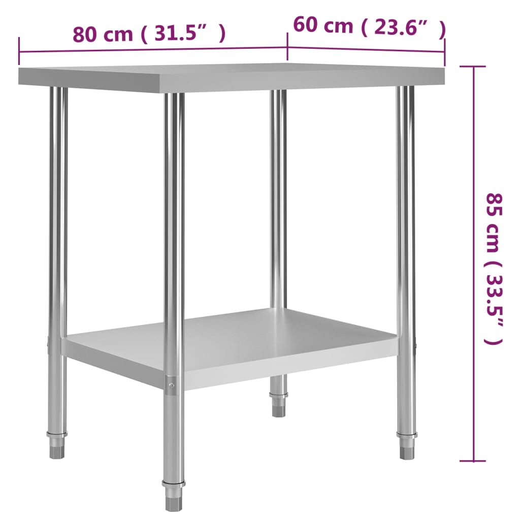 vidaXL Table de travail de cuisine 80x60x85 cm Acier inoxydable
