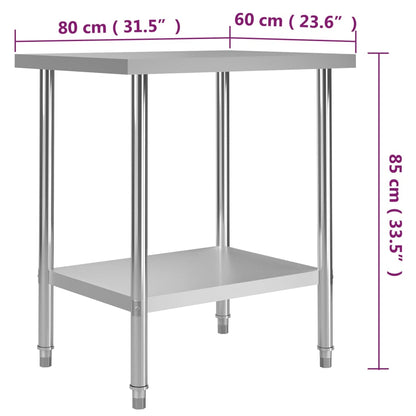 vidaXL Table de travail de cuisine 80x60x85 cm Acier inoxydable