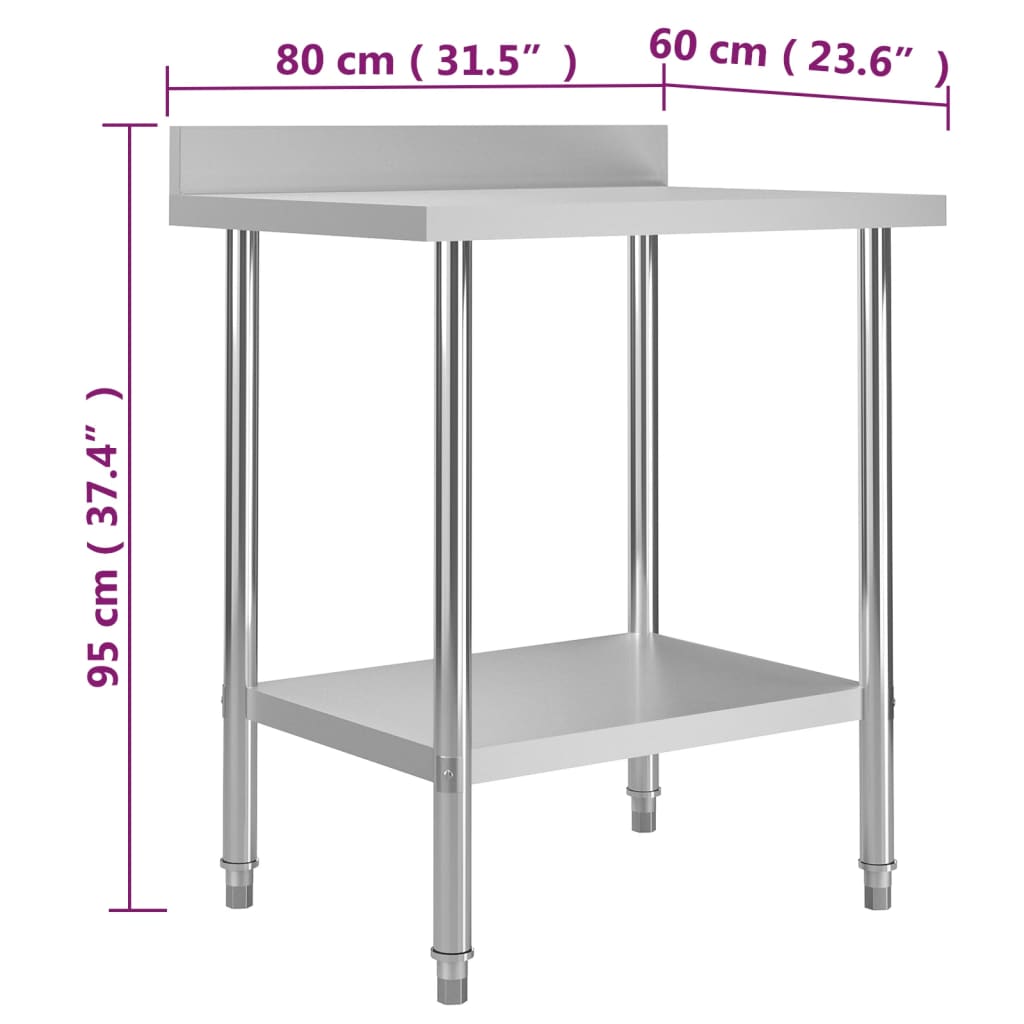 vidaXL Table de travail de cuisine avec dosseret 80x60x93 cm Inox
