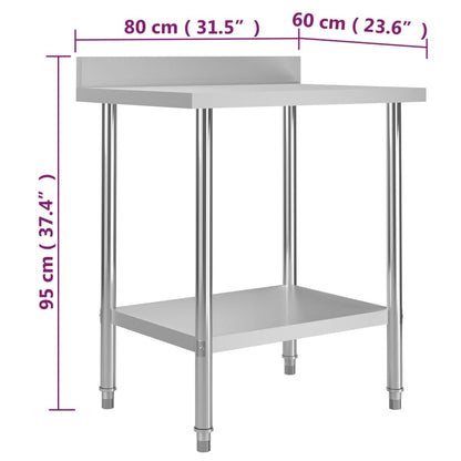 vidaXL Table de travail de cuisine avec dosseret 80x60x93 cm Inox