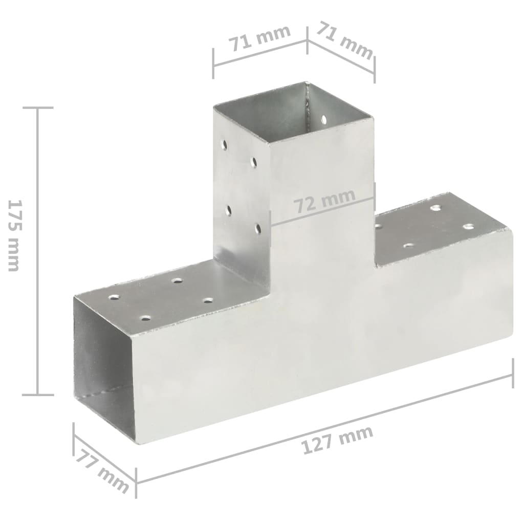 vidaXL Connecteurs de poteau 4 pcs Forme en T Métal galvanisé 71x71 mm