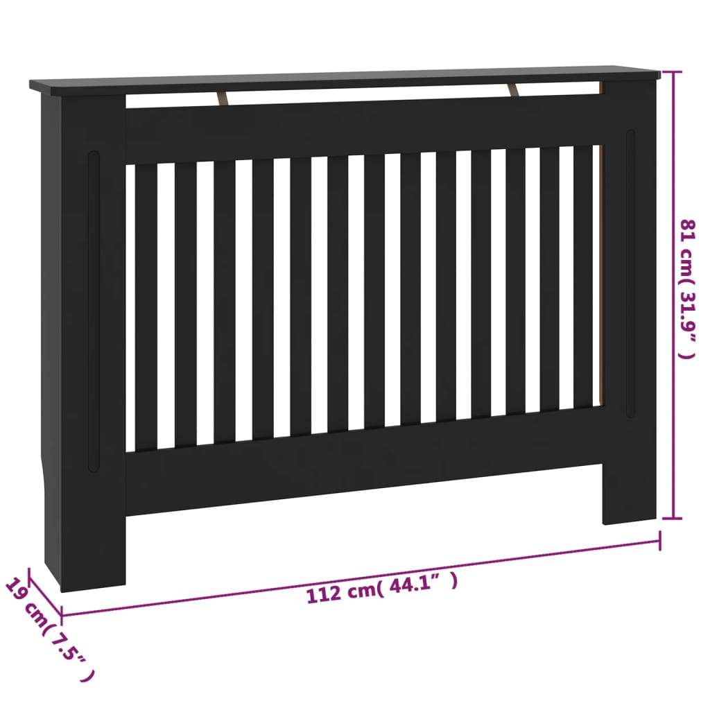 vidaXL Cache-radiateur noir 112x19x81,5 cm MDF