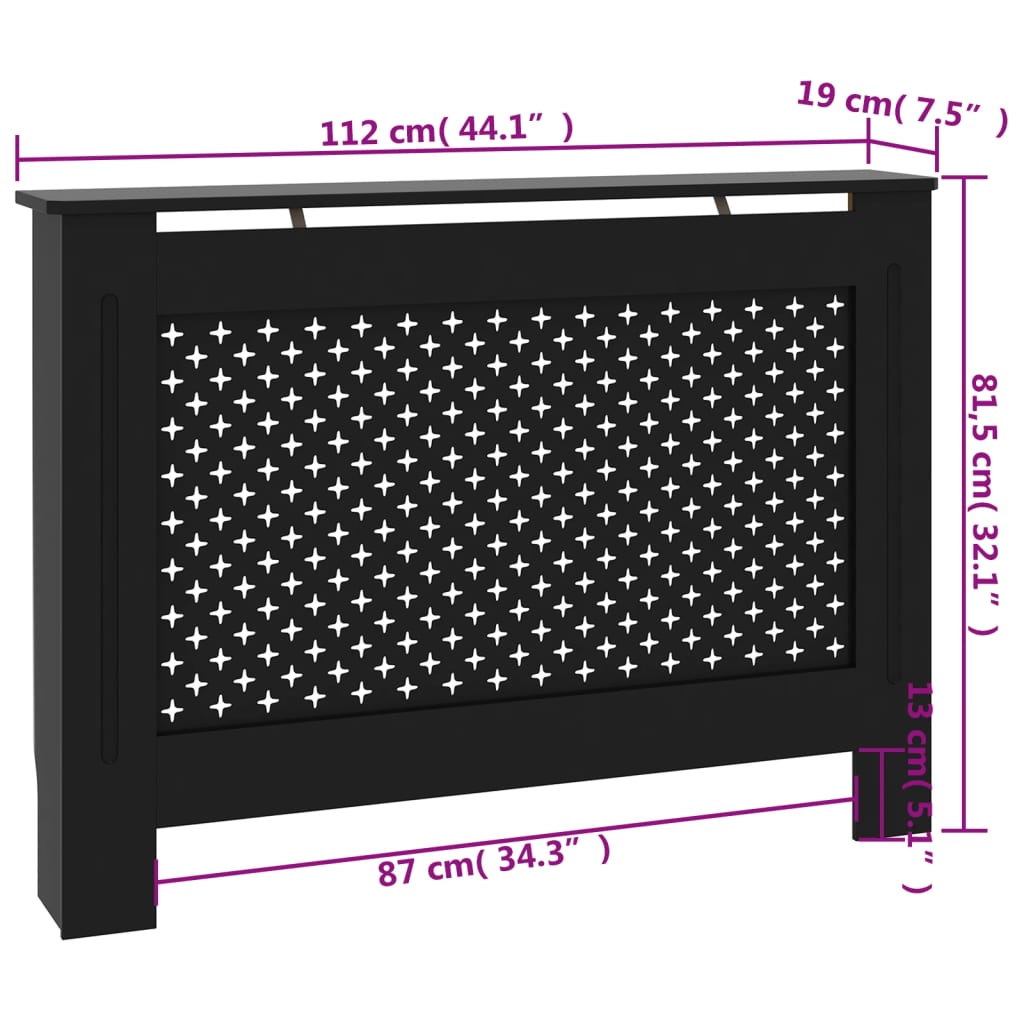 vidaXL Cache-radiateur noir 112x19x81,5 cm MDF