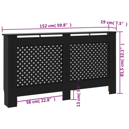 vidaXL Cache-radiateur noir 152x19x81,5 cm MDF