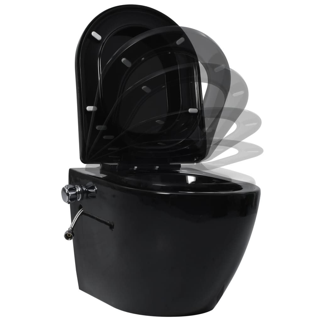 vidaXL Toilette murale sans bord à fonction de bidet Céramique Noir