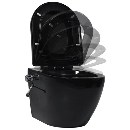 vidaXL Toilette murale sans bord à fonction de bidet Céramique Noir