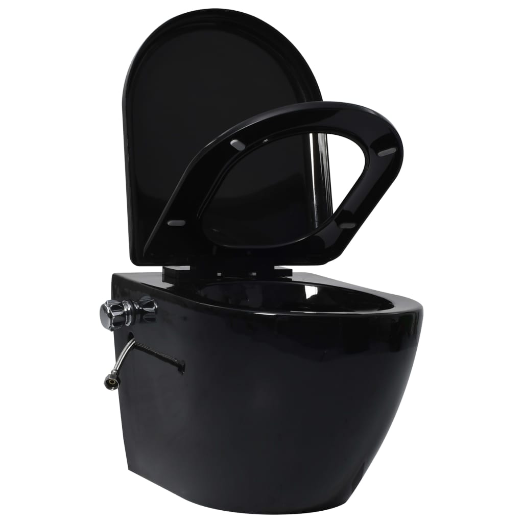 vidaXL Toilette murale sans bord à fonction de bidet Céramique Noir