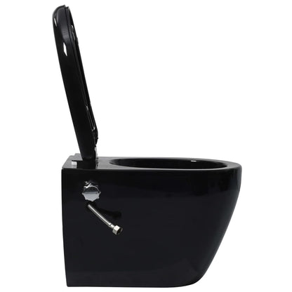 vidaXL Toilette murale sans bord à fonction de bidet Céramique Noir