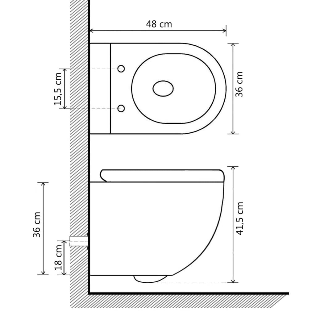 vidaXL Toilette murale sans bord à fonction de bidet Céramique Noir