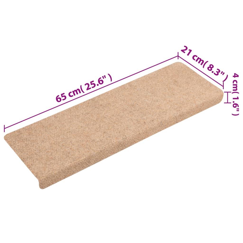 vidaXL Tapis d'escalier 15 pcs Tissu aiguilleté 65x21x4 cm Marron