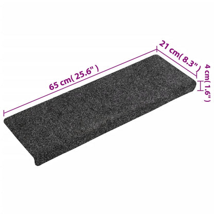 vidaXL Tapis d'escalier 15 pcs Tissu aiguilleté 65x21x4 cm Gris