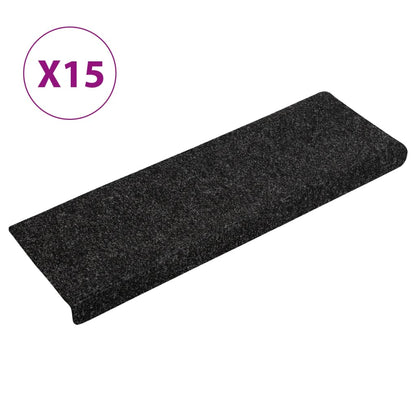 vidaXL Tapis d'escalier 15 pcs Tissu aiguilleté 65x21x4 cm Noir
