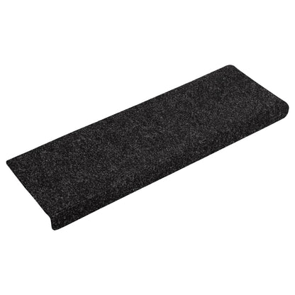 vidaXL Tapis d'escalier 15 pcs Tissu aiguilleté 65x21x4 cm Noir