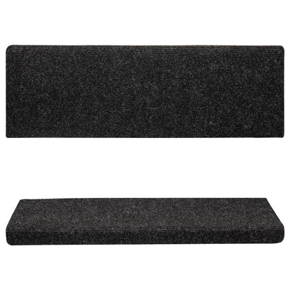 vidaXL Tapis d'escalier 15 pcs Tissu aiguilleté 65x21x4 cm Noir