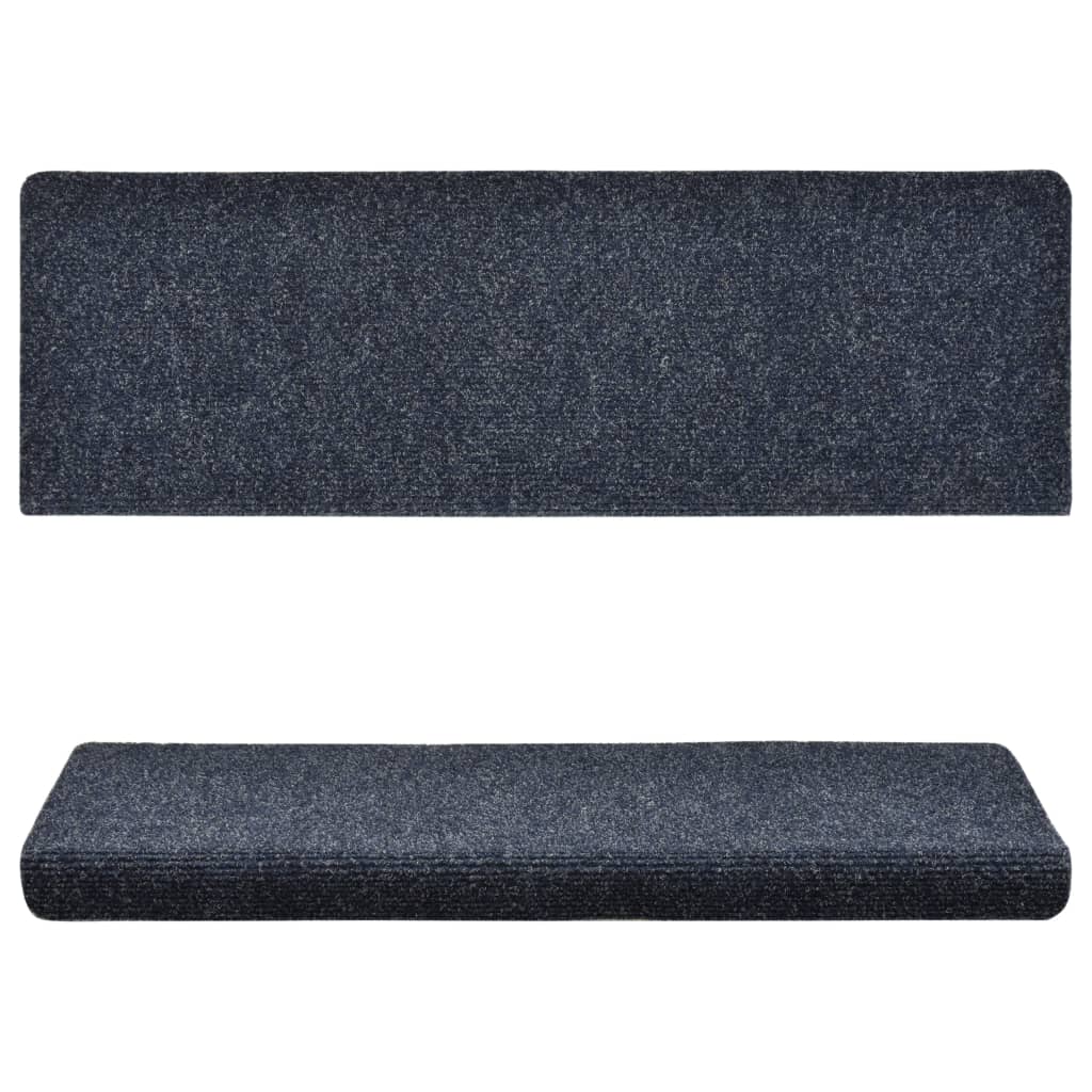 vidaXL Tapis d'escalier 15 pcs Tissu aiguilleté 65x21x4 cm Bleu