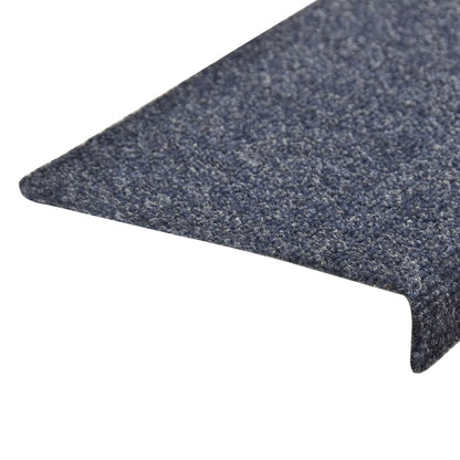 vidaXL Tapis d'escalier 15 pcs Tissu aiguilleté 65x21x4 cm Bleu